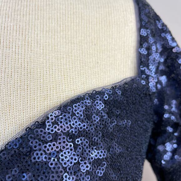 Rene Ruiz Collection Blue sequined ruched Knee Length Event Formal Dress 6 - Picture 7 of 15